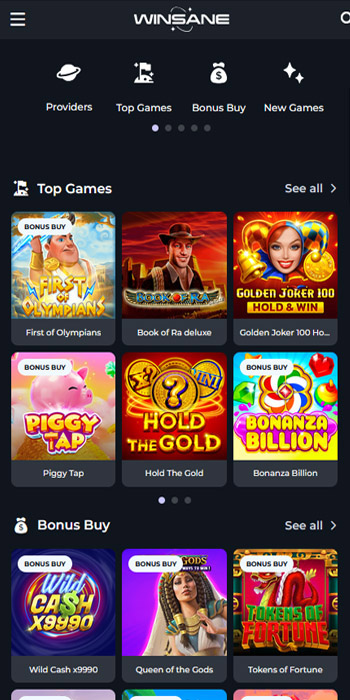 Casino Bonuses in Canada Winsane Casino homepage