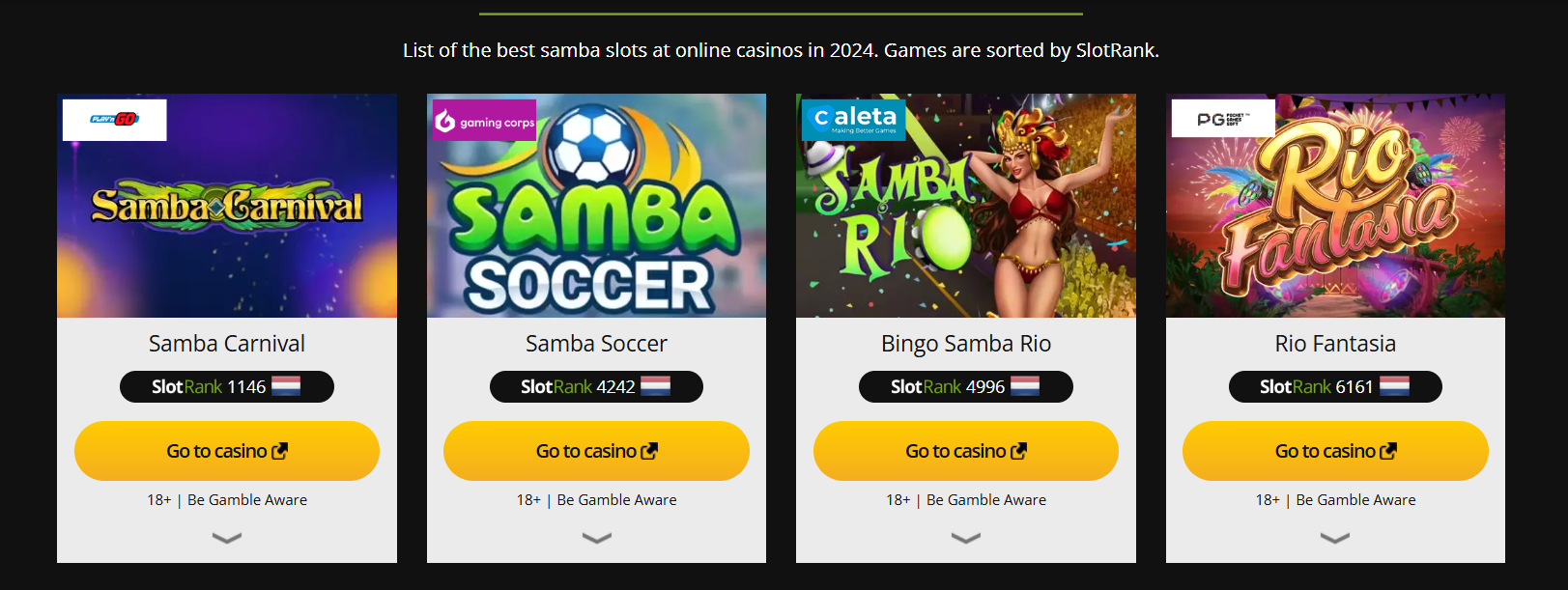 PaysafeCard casino Samba Slots homepagina