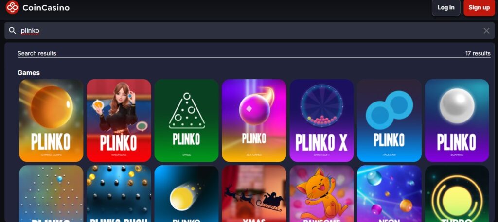 CoinCasino - Overzicht van Plinko-spellen bij CoinCasino met 17 resultaten, inclusief klassieke Plinko-varianten