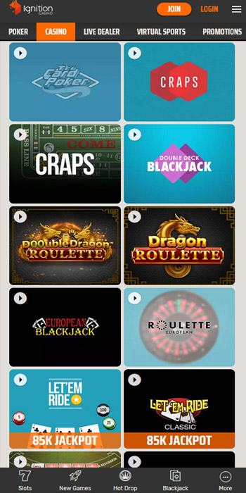 Online craps games at Ignition casino