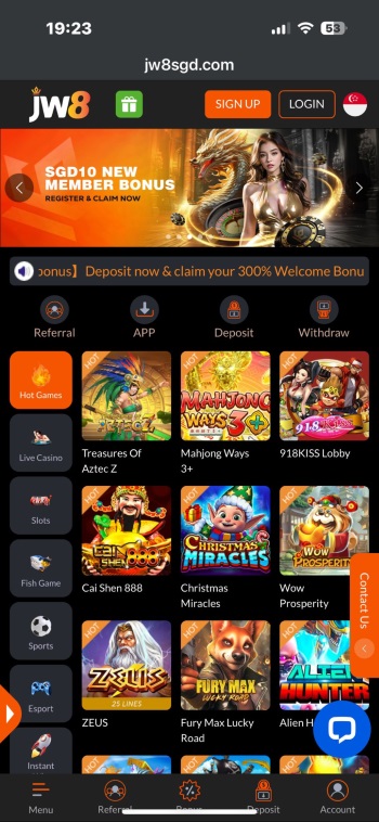 screenshot of the jw8 online casino singapore