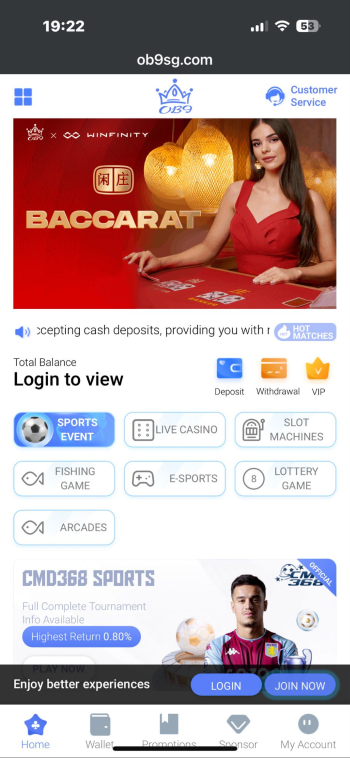 screen capture of ob9 casino for singaporean players