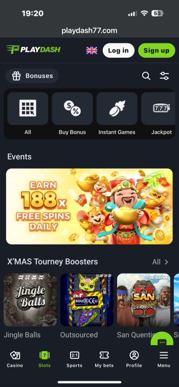 screenshot of playdash online casino in singapore