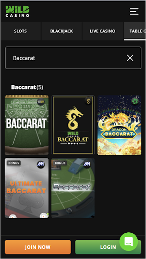 online baccarat games at wild casino mobile view