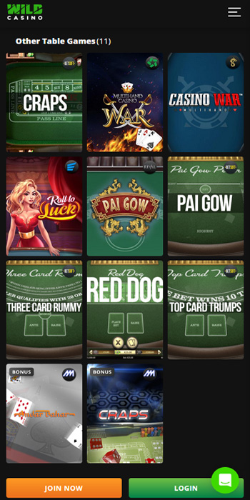 wild casino mobile view of craps online games