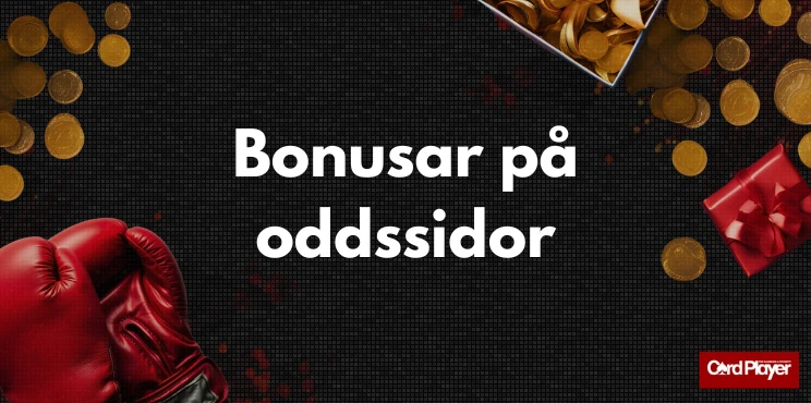 Boxningshandskar, guldmynt och en presentask på svart bakgrund med texten Bonusar på oddssidor.