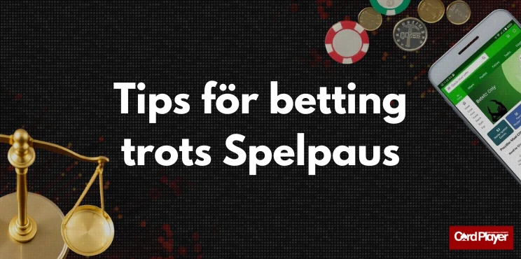 Bild som visar en mobil med en bettingsida, spelmarker och en våg med texten tips för betting trots Spelpaus.