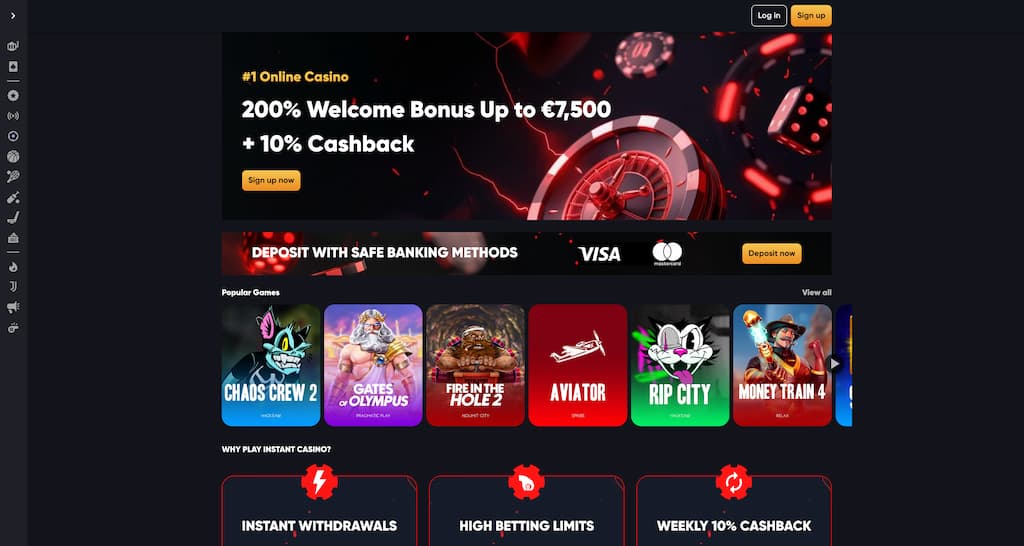 Instant Casino front page