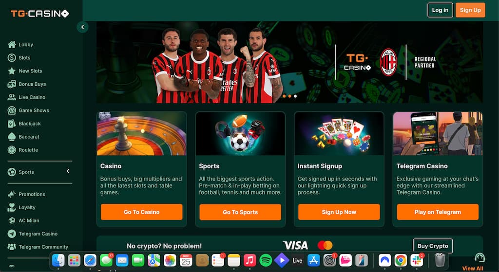 TG Casino front page